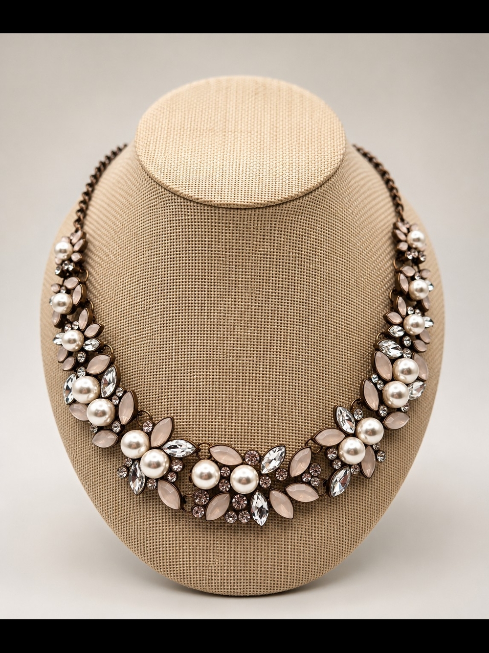 Pearl & Crystal Statement Necklace in Champagne